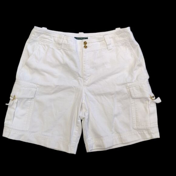 RALPH LAUREN OLD MONEY WHITE HIGH WAIST COTTON SHORTS SIZE 10 - Picture 2 of 7